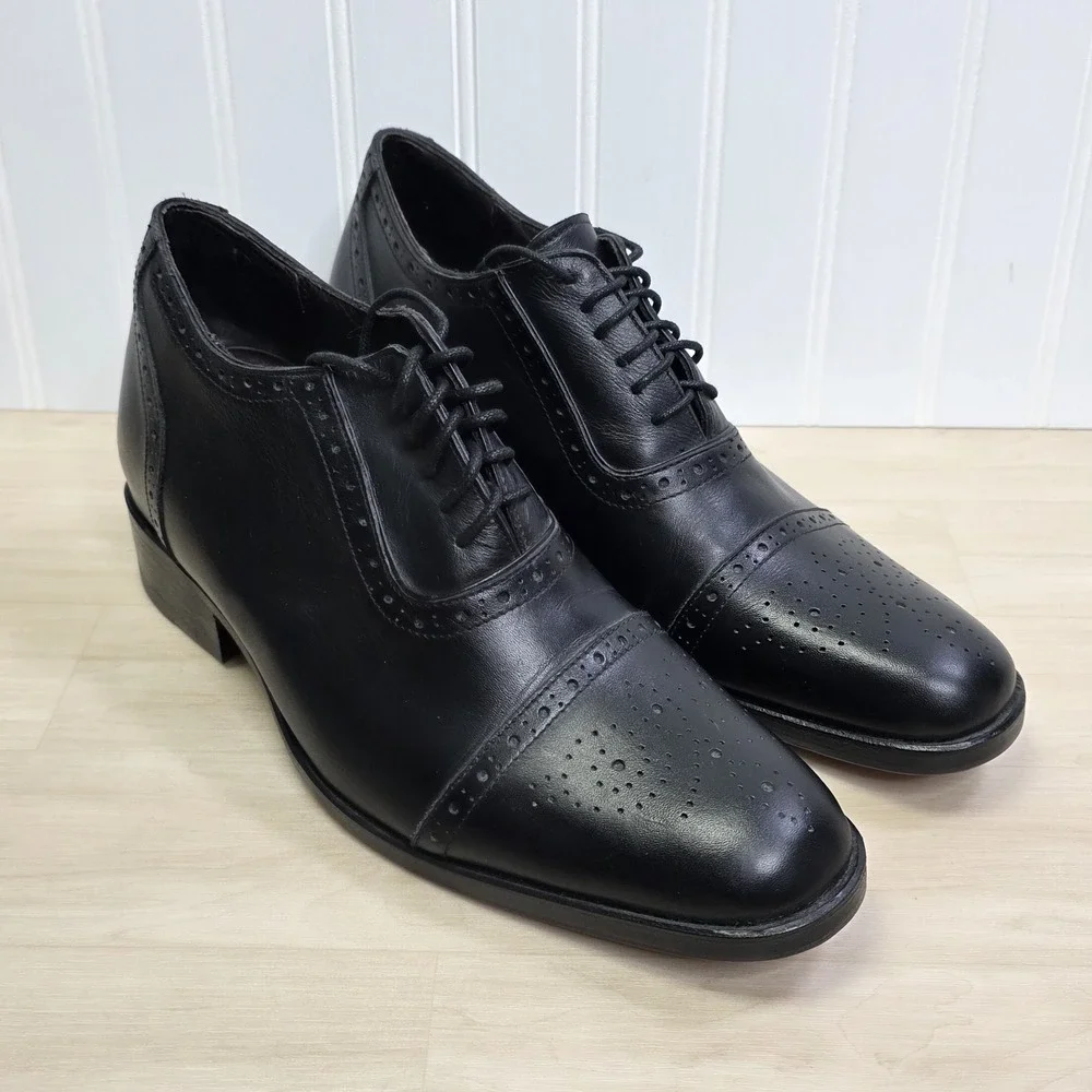 Dons Handmade Men's Elevator Shoes Cap Toe Black Leather Size 10 12